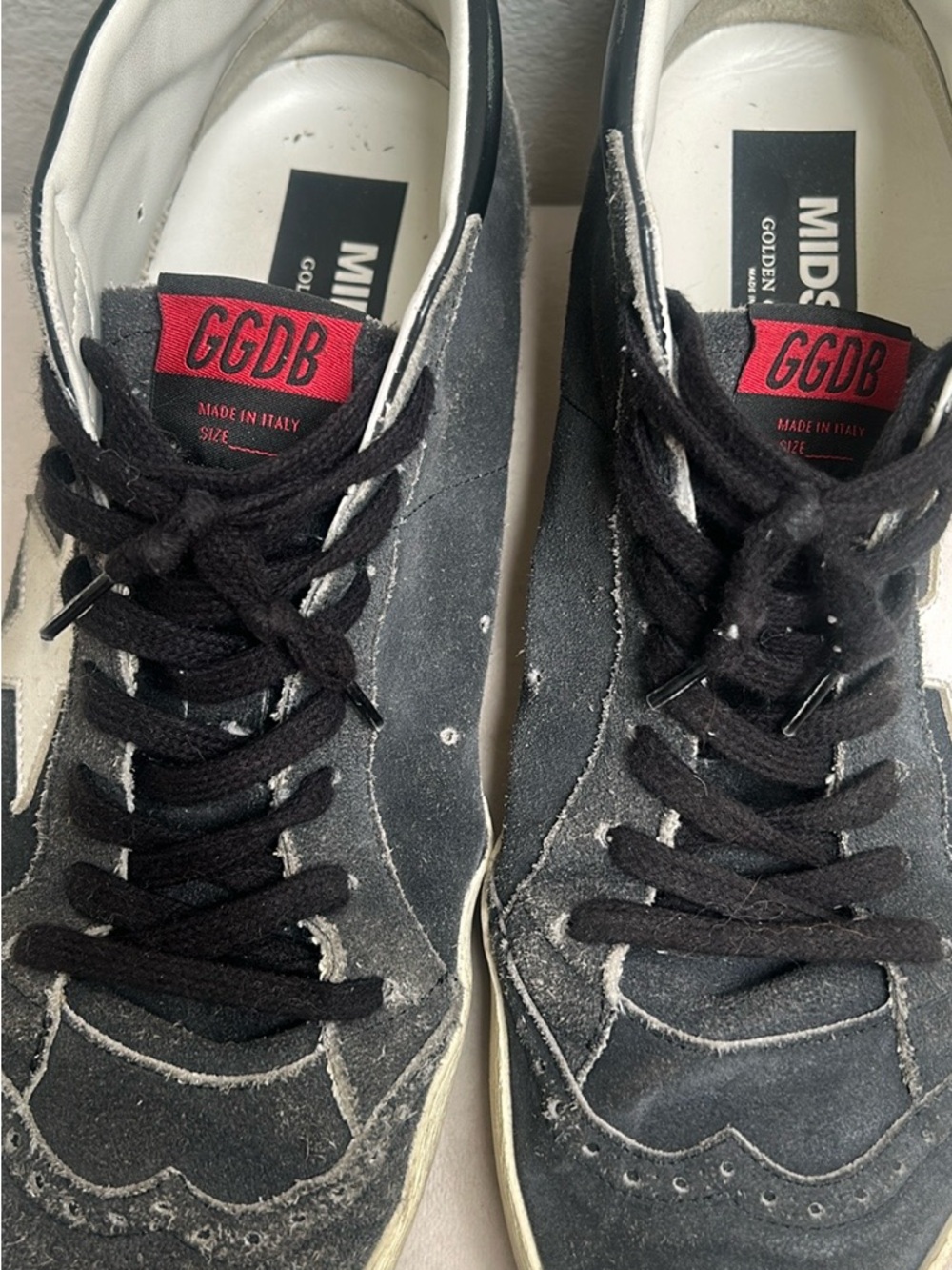 Golden Goose Men's Black Suede Low-Top Sneakers with Red GGDB Tongue Patch